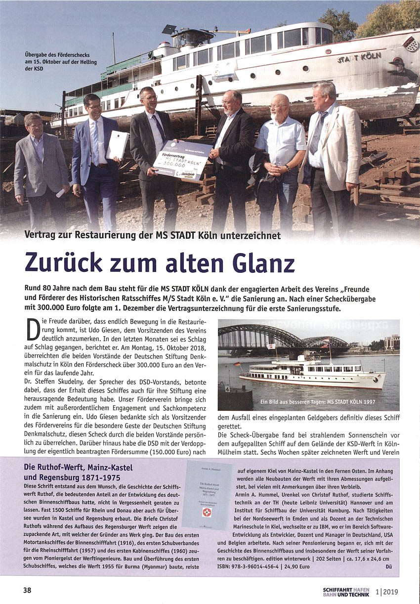 Artikel zur Restaurierung der MS Stadt Köln in der Zeitschrift SUT
